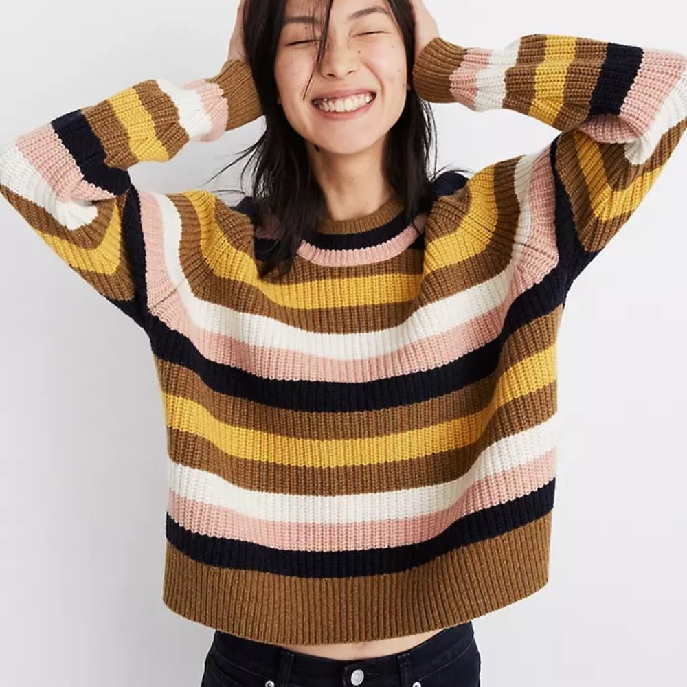 Madewell Striped Tilden Pullover Sweater